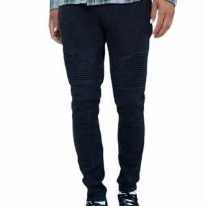 Pacsun Mens Black Biker Stacked Skinny Jeans Size 30W 30L